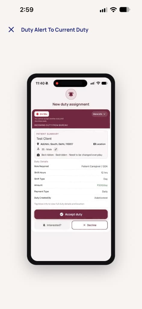 Aidotics Partner new duty assignment alert